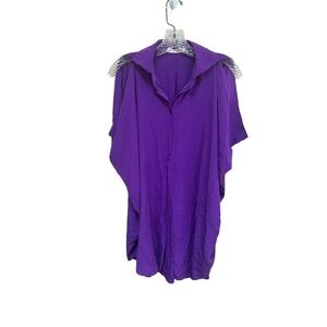 ETRO Purple Silk Button Up Cold Shoulder Over Sized Blouse Short Sleeve 38